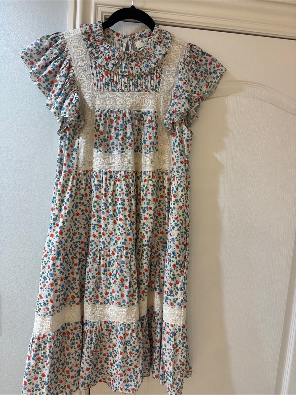 Sea New York Ivory Dress with Red & Blue Floral Print